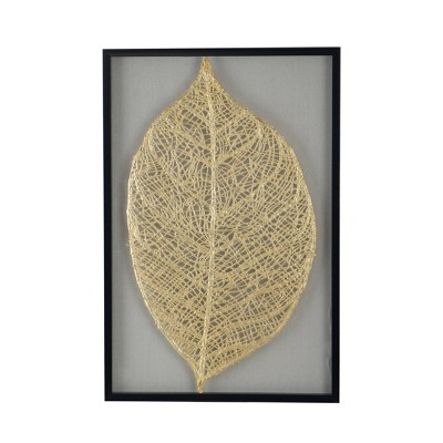 23.5"x35.5" Adonis Leaf Shadow Box Wall Decor Gold - A&B Home: Transitional Style, Vertical Orientation, MDF Frame