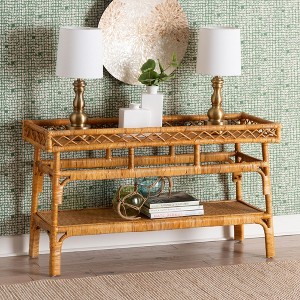 bali & pari Savitri Modern Bohemian Natural Rattan 2-Tier Console Table - 1 of 4