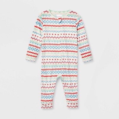 Image of Baby Fair Isle Print Snuggly Soft Holiday Matching Family Pajama Union Suit - Wondershop™ White 6-9M