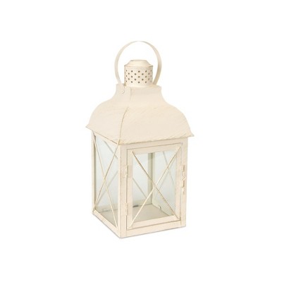 Rustic Ivory Metal & Glass Christmas Lantern Trio