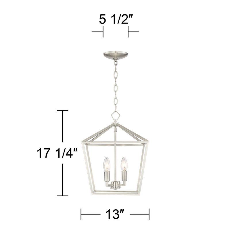 Franklin Iron Works Queluz Brushed Nickel Pendant Chandelier 13" Wide Modern Industrial Geometric Cage 4-Light Fixture for Dining Room Kitchen Island, 4 of 10