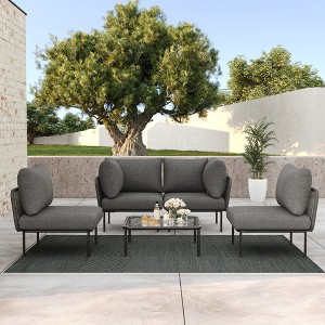 LayinSun 5 Pieces Rope Woven Patio Furniture Set, Modern Modular Sectional Sofa with Coffee Table and Upgrade Thickness Cushion - 1 of 4