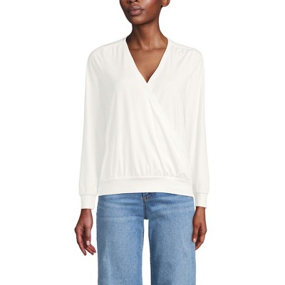 Lands' End Women's Long Sleeve Lightweight Jersey Surplice Blouse
