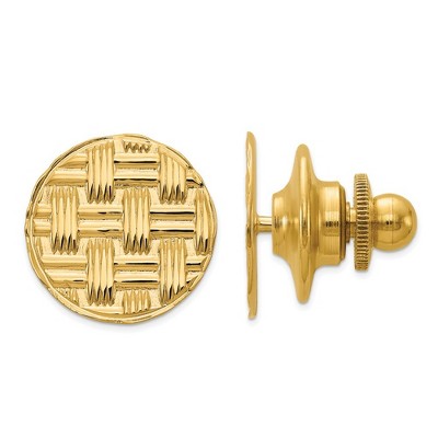Black Bow Jewelry 14K Yellow Gold Round Basketweave Lapel or Tie Pin, 13mm