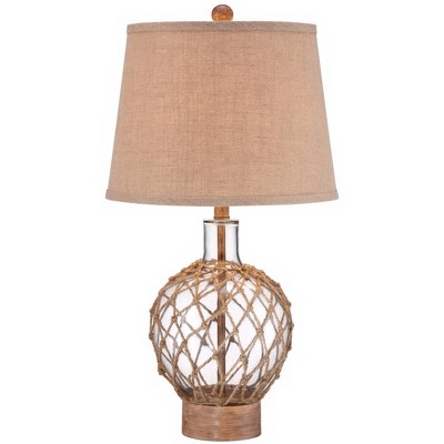 360 Lighting Nautical Table Lamp Clear Glass Rope Net Burlap Drum Shade for Living Room Family Bedroom Bedside Nightstand