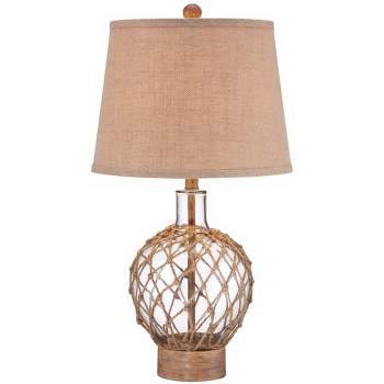 360 Lighting Modern Coastal Table Lamp 27" Tall Clear Glass Rope Net Burlap Fabric Drum Shade for Bedroom Living Room House Bedside Nightstand Office