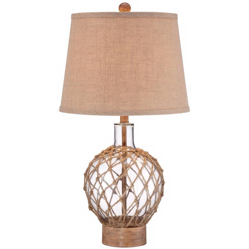 360 Lighting Modern Coastal Table Lamp 27" Tall Clear Glass Rope Net Burlap Fabric Drum Shade for Bedroom Living Room House Bedside Nightstand Office, 1 of 9