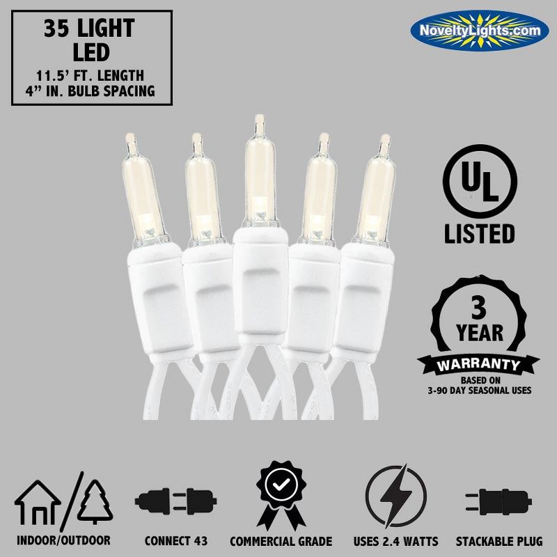 Novelty Lights 35 light T5 Traditional LED Christmas Mini Light Set (White Wire, 11.5 Feet), 5 of 8