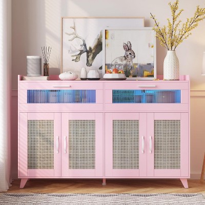 Sideboard Buffet Cabinet With Power Outlet,Kitchen Storage Cabinet With 2 Fluted Acrylic Drawers