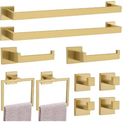 YACVCL-Brushed Gold Bathroom Hardware Set 10 Pieces Towel Bar Set,Stainless Steel Towel Holder Set for Bathroom,Wall Mounted 23.6 Inch Towel Rack Set