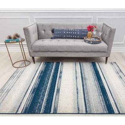 Abstract Seaside Horizon 8' Round Blue Synthetic Area Rug