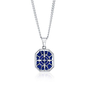 Metallo Stainless Steel, Compass w/ Blue CZ Necklace - Available Colors: Blue, Gold - 1 of 4