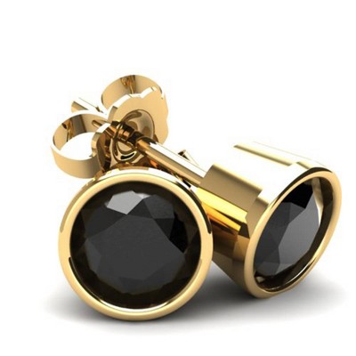 Pompeii3 1.50Ct Round Brilliant Cut Heat Treated Black Diamond Stud Earrings in 14K Gold Round Bezel Setting