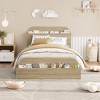 Twin Size Bed Frame, Wooden Beds with Storage Headboard and Raised-Foodboard for Kid, Floor Low Platform Bed, Wooden Slats Support - 2 of 4