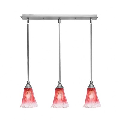 Toltec Lighting Any 3 - Light Chandelier in  Brushed Nickel with 5.5" Fluted Raspberry Crystal Shade