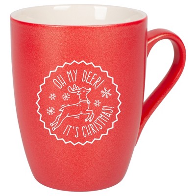 Elanze Designs Oh My Deer! It Is Christmas! Crimson Red 10 ounce New Bone China Coffee Cup Mug