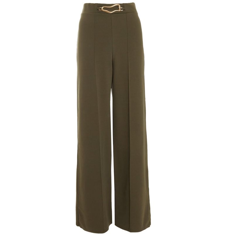 QUIZ Women's Olive Green Buckle Detail Palazzo Pant, 6 of 7