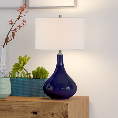 Hudson and Canal 25.5" Tall Drum Table Lamp with Fabric Shade