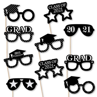 Big Dot of Happiness Graduation Cheers Glasses - 2021 Paper Card Stock Graduation Party Photo Booth Props Kit - 10 Count