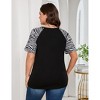 YESFASHION Women Plus Size Blouse Short Sleeve Color Block Top Notched Collar Raglan Shirt - 4 of 4