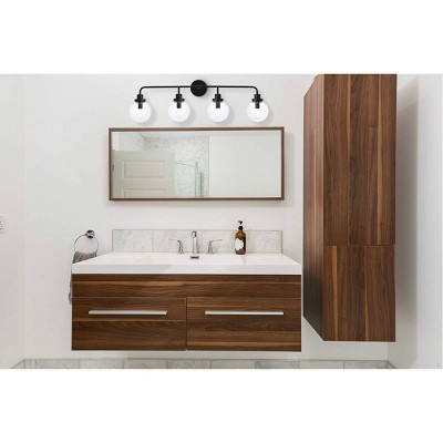 Hanson 4-Light Black and Clear Glass Bath Sconce
