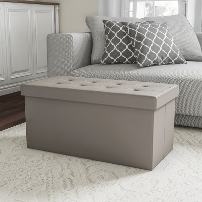 Hastings Home Folding Storage Foam Padded Bench Ottoman With Removable Bin Organizer – Pewter Gray