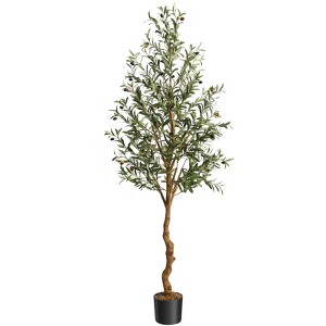 Artificial Olive Tree Indoor,Tall Faux Olive Plant with Realistic Fruit, Moss & Black Nursery Pot,Lifelike Silk Tree for Home/Office Decor - 1 of 4