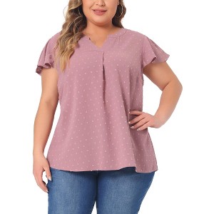 Agnes Orinda Women's Plus Size Summer V-neck Ruffle Short Sleeve Swiss Dot Flowy Blouses - 1 of 4