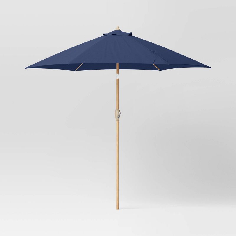  9' Round Outdoor Patio Market Umbrella with Light Wood Pole - Threshold™, 1 of 8