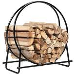 Costway 30'' Tubular Steel Log Hoop Firewood Storage Rack Holder Round Display
