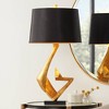 Possini Euro Design Zeus Modern Mid Century Table Lamp 28 1/2" Tall Sculptural Gold Leaf Metal Black Drum Shade Bedroom Living Room Bedside Nightstand - 2 of 4