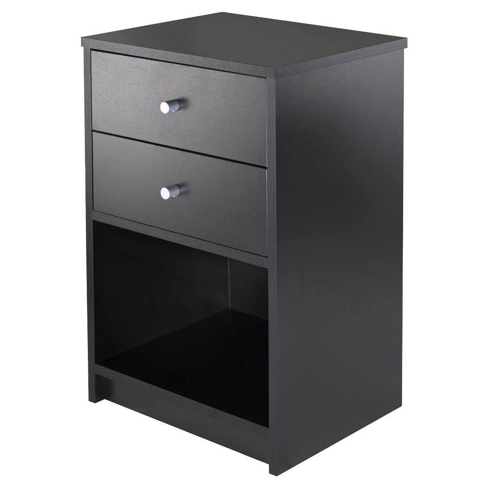 Photos - Storage Сabinet Ava Nightstand with 2 Drawers Black - Winsome: Contemporary Bedside Table, Sleek Design, Storage Shelf