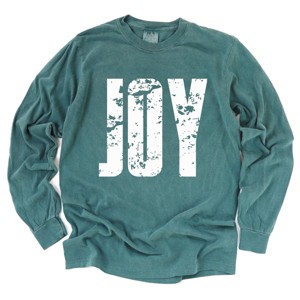 Joy Block Distressed - Women's Garment Dyed Long Sleeve Graphic T-Shirt - 1 of 4