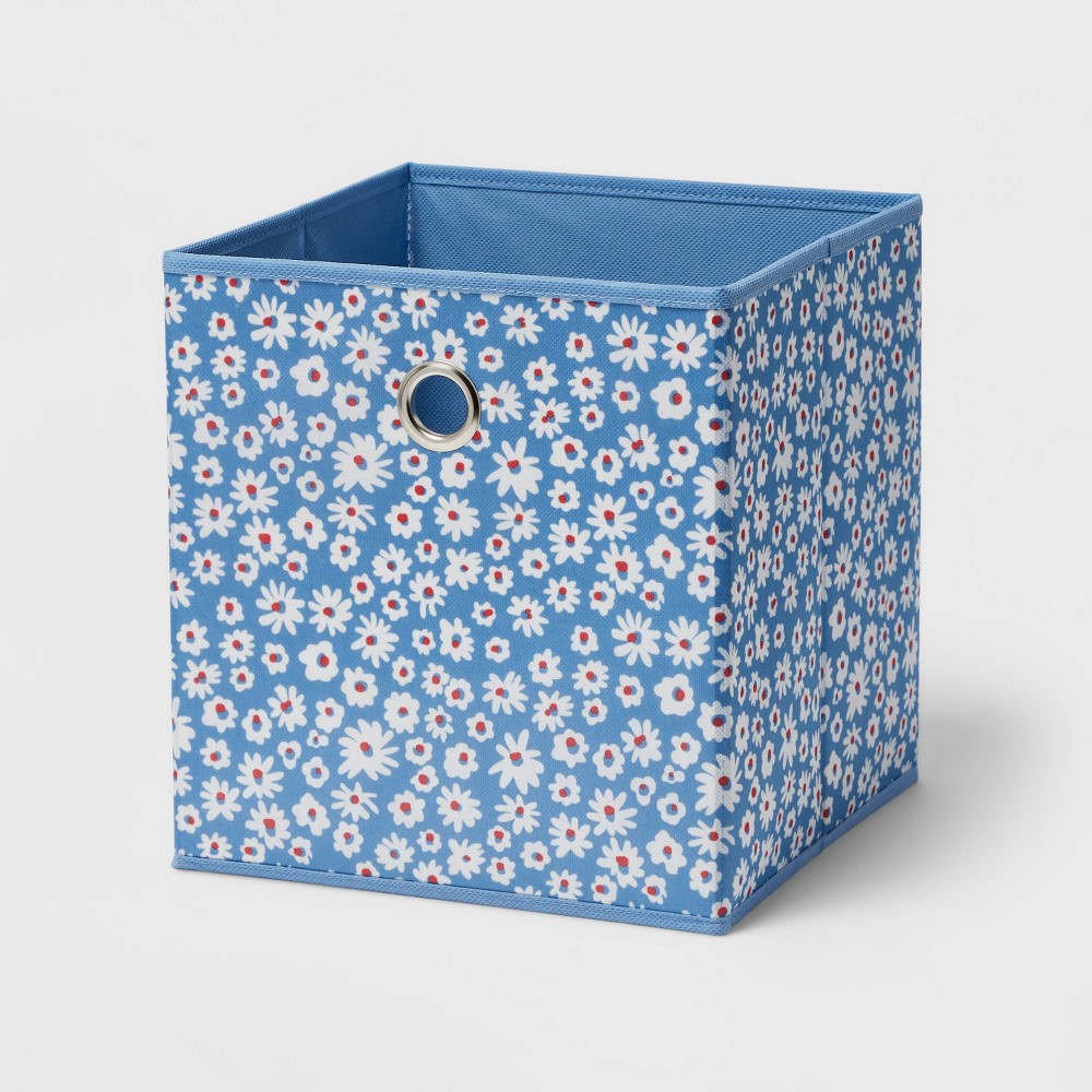 11" Fabric Cube Storage Bin Blue Floral - Room Essentials