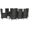 vidaXL Black Poly Rattan 9-Piece Outdoor Dining Set - Modern Patio Furniture with Reclining Chairs, Acacia Wood Tabletop, and Cushions - 3 of 4