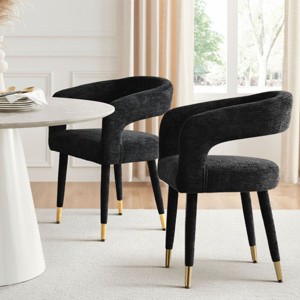 Set of 2 Modern Upholstered Dining Chairs with Curved Backrest, Armrests, Metal Legs, Elegant Kitchen or Dining Room Chairs - Panipeachy - 1 of 4