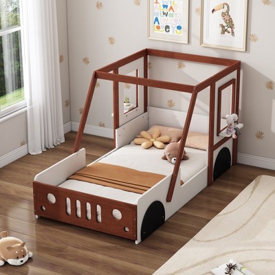 Twin Size Car-Shaped Platform Bed with Solid Wood Frame for Kids