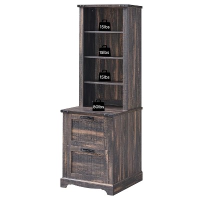 Farmhouse Bookshelf with 2 Large File Drawers, 72" Tall Bookcase with Storage,  4 Tier Rustic Wood Bookshelf for Home, Living Room