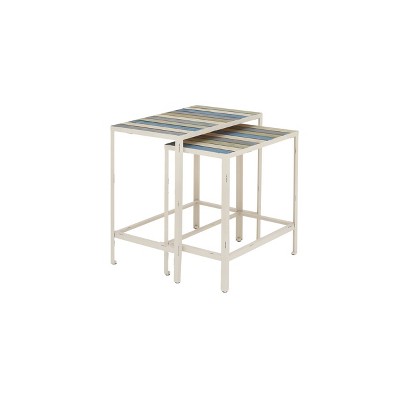 2pc Accent Table, Metal Rectangular Fir Wood With Distressed Finish - Olivia & May