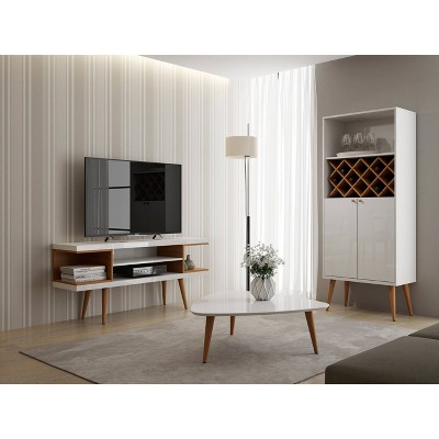 White Gloss and Maple Cream Mid-Century Modern TV Stand
