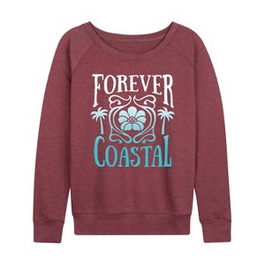 Women's - Instant Message - Forever Coastal Lightweight French Terry Wide Neck Long Sleeve Graphic Shirt - 1 of 4