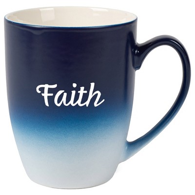 Elanze Designs Faith Two Toned Ombre Matte Navy Blue and White 12 ounce Ceramic Stoneware Coffee Cup Mug