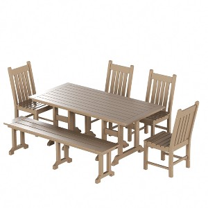WestinTrends 6 Piece Outdoor Patio Dining Set Outdoor Table and Bench Chair Set - 1 of 2