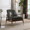 Mid Century Modern Solid Wood Faux Leather Accent Chair, Upholstered Accent Chair with Brass-Tipped Legs for Living Room Bedroom-Coolbibila - 2 of 4