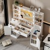 PAKASEPT Morden Vanity Table, Vanity Table With Mirror and Lights & Power, Glass Top Dressing Table With 3 Drawers, 6 Shelves, 2 Cabinets - 4 of 4