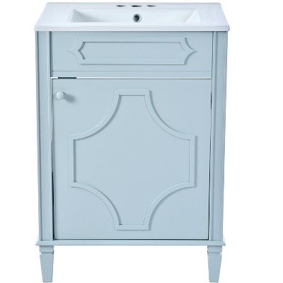 Vynxaria 24'' Bathroom Vanity with Ceramic Sink Combo, Modern Freestanding Storage Cabinet with Height Adjustable Shelf, Soft Closing Doors