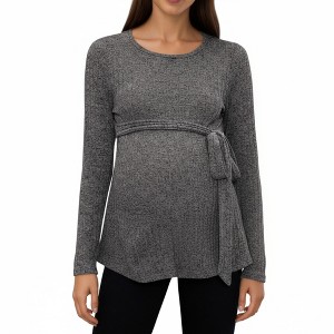 Anna-Kaci Women's Long Sleeve Maternity Top with Textured Knit Fabric and Side Bow Detail - 1 of 4