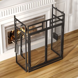 Famapy Black Iron Fireplace Screen with Tool Set Fireplace Guard Foldable with Double Doors Safety/Style/Function for Indoor/Outdoor Fire Pits - 1 of 4