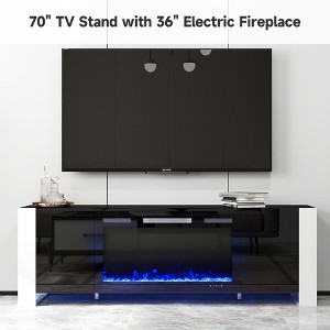 Real Relax 70 in. TV stand for TVs up to 80 in. with electric fireplace and LED lights Entertainment Center - 1 of 4