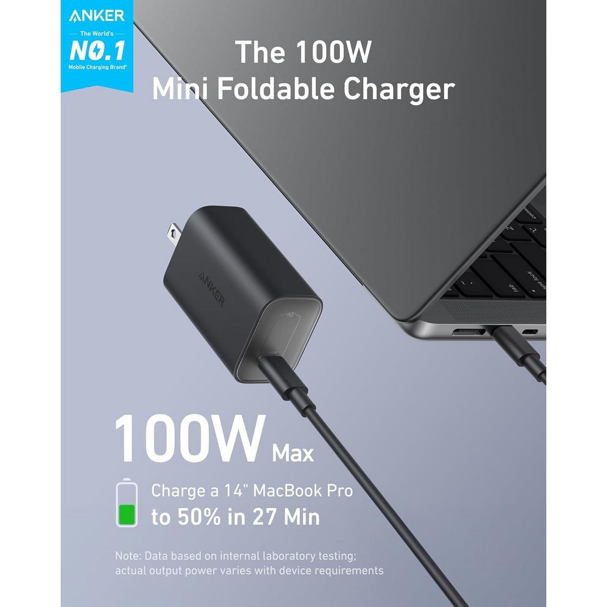 Anker Laptop Charger, 100W Foldable Type C Charger Fast Charging - thumbnail 2